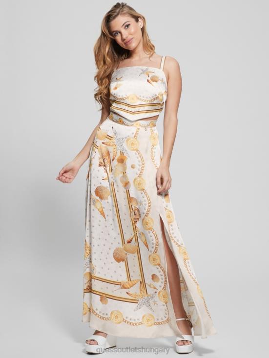 GUESS Multi Shell Print 8ZX4F1184 Bassma Satin Crop Scarf Top