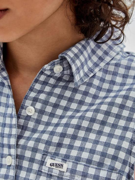 GUESS Night Sky Blue Multi 8ZX4F1264 Originals Gingham Tie-Front Top