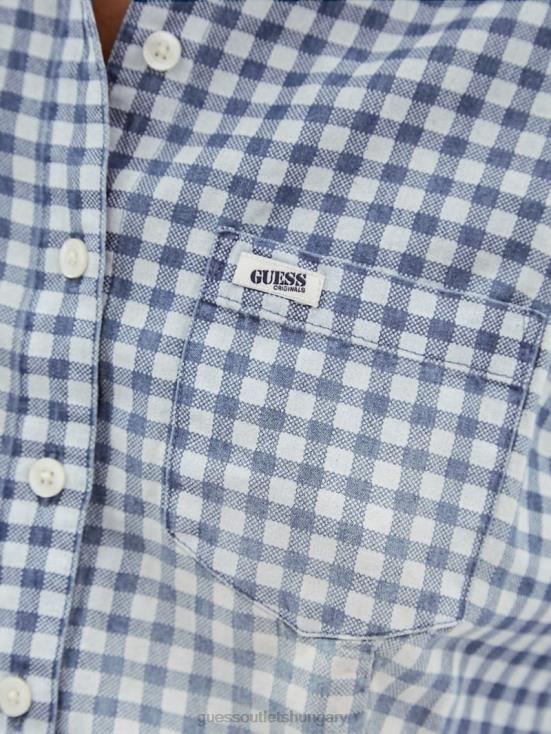 GUESS Night Sky Blue Multi 8ZX4F1264 Originals Gingham Tie-Front Top