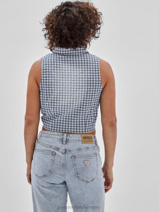 GUESS Night Sky Blue Multi 8ZX4F1264 Originals Gingham Tie-Front Top