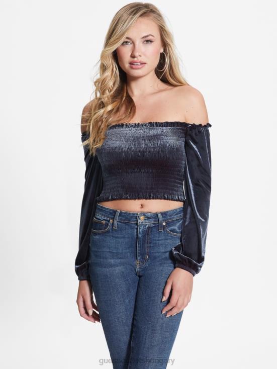 GUESS Nordic Sea Multi 8ZX4F1500 Hima Off-the-Shoulder Velour Top
