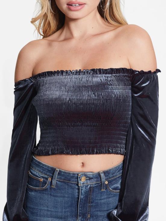 GUESS Nordic Sea Multi 8ZX4F1500 Hima Off-the-Shoulder Velour Top