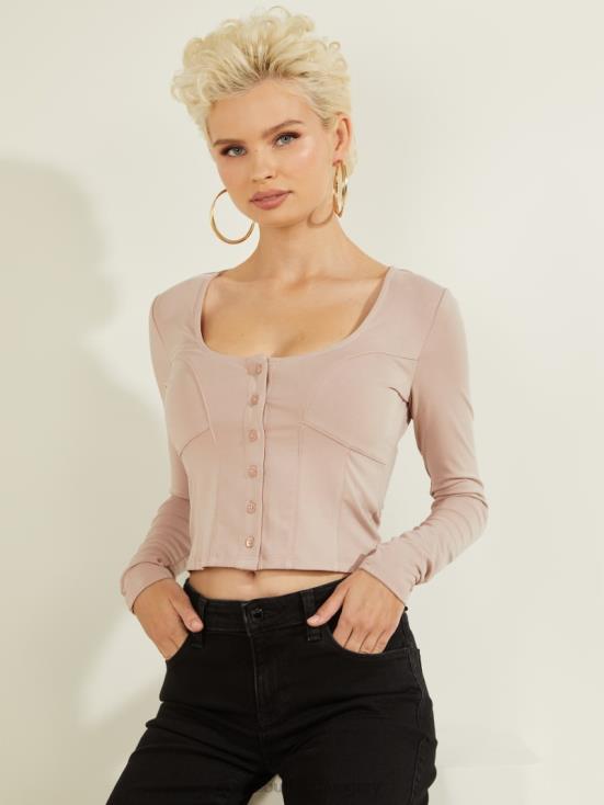 GUESS Posh Taupe 8ZX4F1616 Eco Amori Button-Up Top