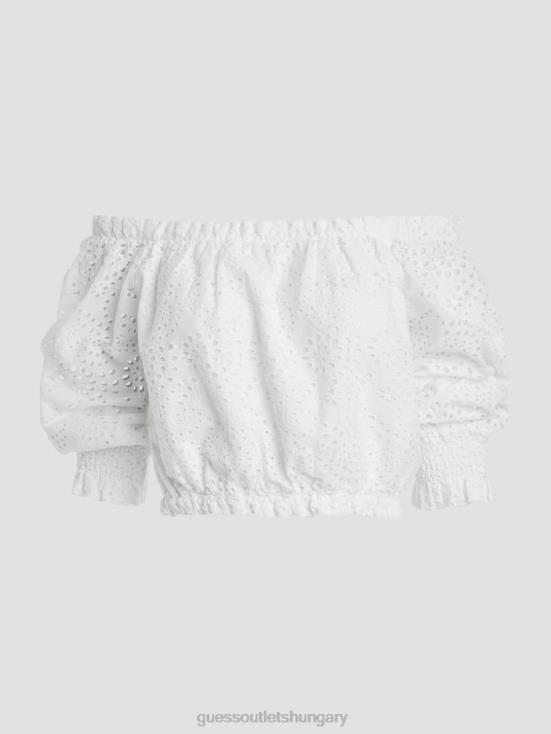 GUESS Pure White 8ZX4F1158 Rafa Eyelet Off-the-Shoulder Top