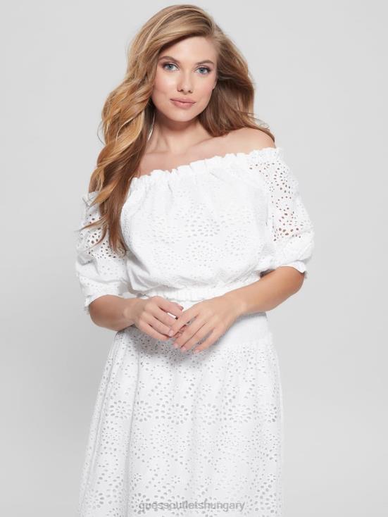 GUESS Pure White 8ZX4F1158 Rafa Eyelet Off-the-Shoulder Top