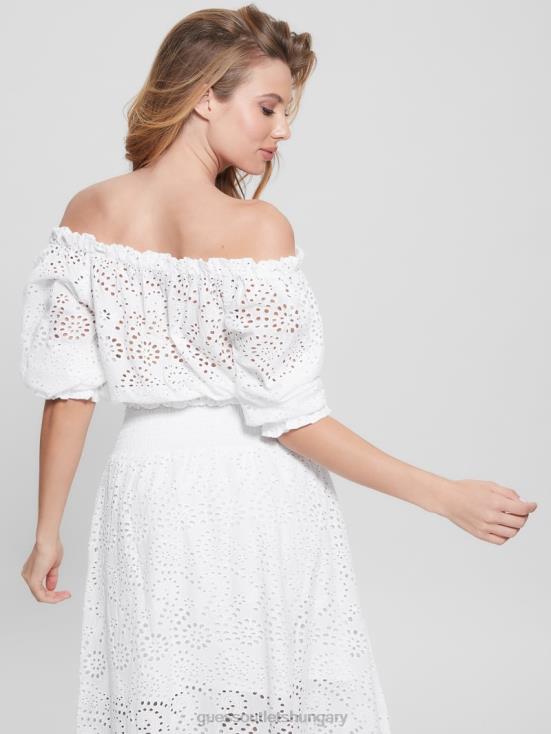GUESS Pure White 8ZX4F1158 Rafa Eyelet Off-the-Shoulder Top