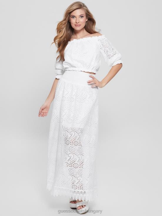 GUESS Pure White 8ZX4F1158 Rafa Eyelet Off-the-Shoulder Top