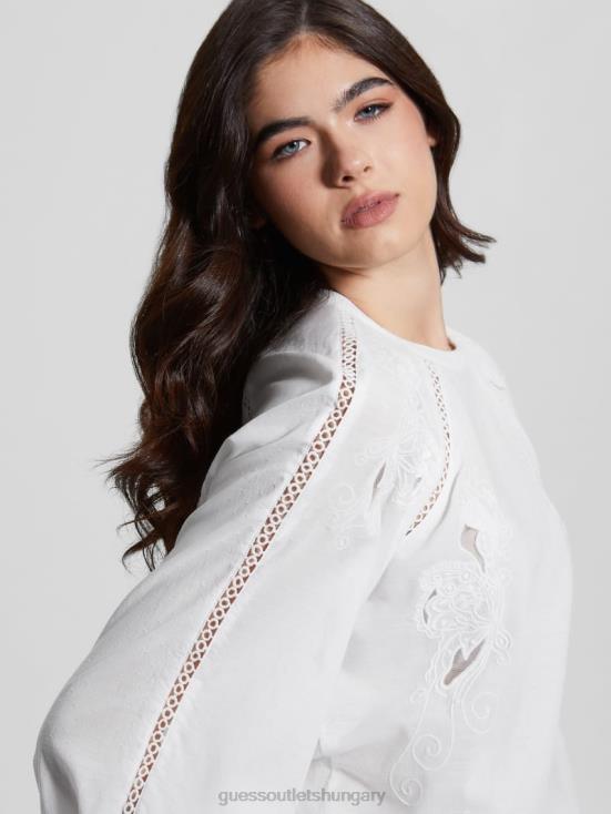 GUESS Pure White 8ZX4F1317 Iba Embroidered Top