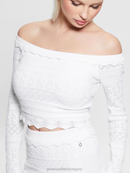 GUESS Pure White 8ZX4F1421 Eco Pointelle Deeta Sweater Top