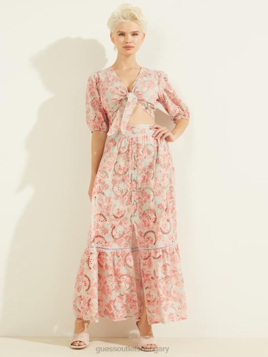 GUESS Sunset Bloom Print Coral 8ZX4F1536 Silvia Eyelet Top