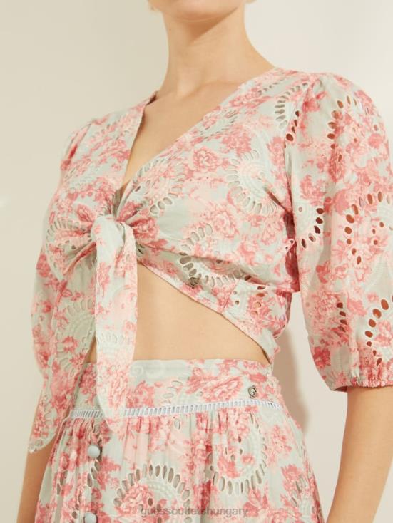GUESS Sunset Bloom Print Coral 8ZX4F1536 Silvia Eyelet Top