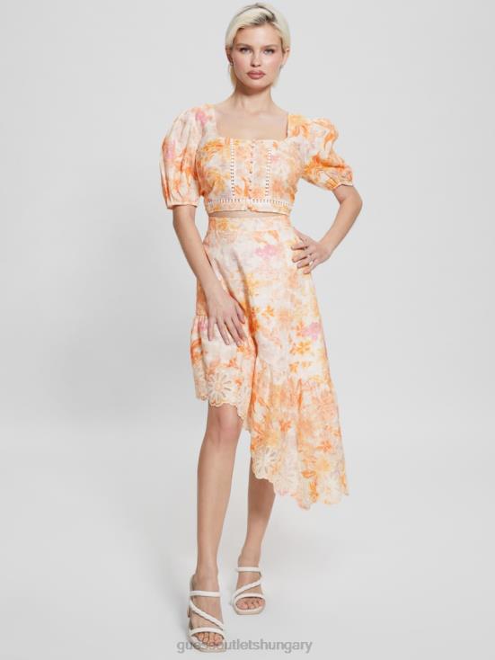 GUESS Tangerine Bloom 8ZX4F1309 Eco Cassandra Puffed Floral Crop Top