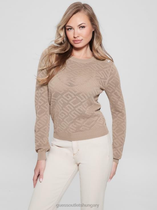 GUESS Wet Sand 8ZX4F1072 Paula Allover Logo Long-Sleeve Top