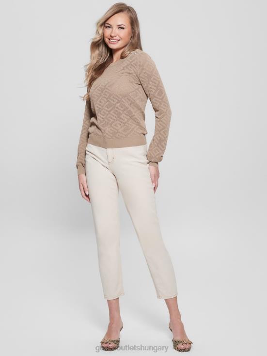 GUESS Wet Sand 8ZX4F1072 Paula Allover Logo Long-Sleeve Top