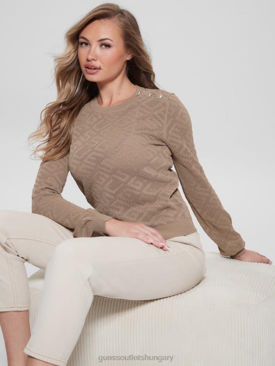 GUESS Wet Sand 8ZX4F1072 Paula Allover Logo Long-Sleeve Top