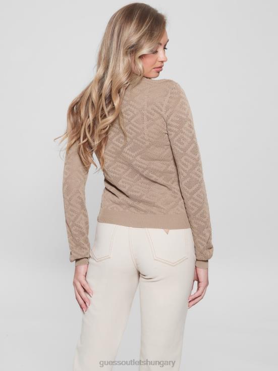 GUESS Wet Sand 8ZX4F1072 Paula Allover Logo Long-Sleeve Top