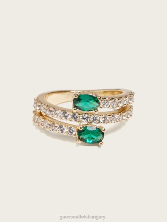 GUESS Silver/Gold 8ZX4F3859 14K Gold-Plated Emerald Wrap Ring