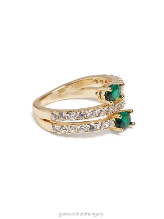 GUESS Silver/Gold 8ZX4F3859 14K Gold-Plated Emerald Wrap Ring