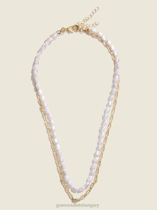 GUESS Silver/Gold 8ZX4F3862 Freshwater Pearl Layered Necklace