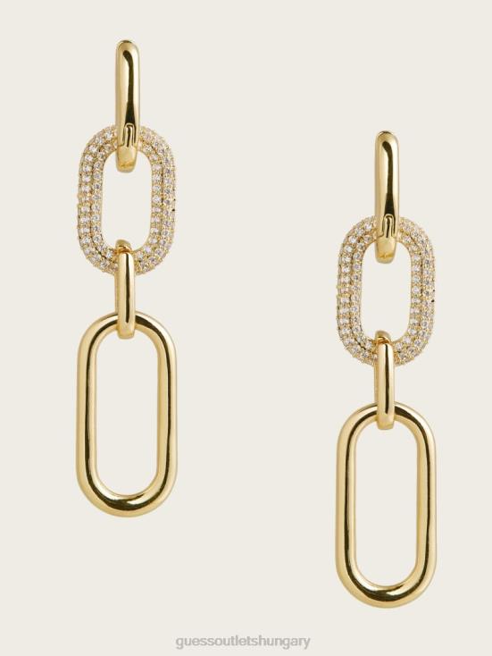 GUESS Silver/Gold 8ZX4F3864 14K Gold-Plated Pave Paperclip Earring