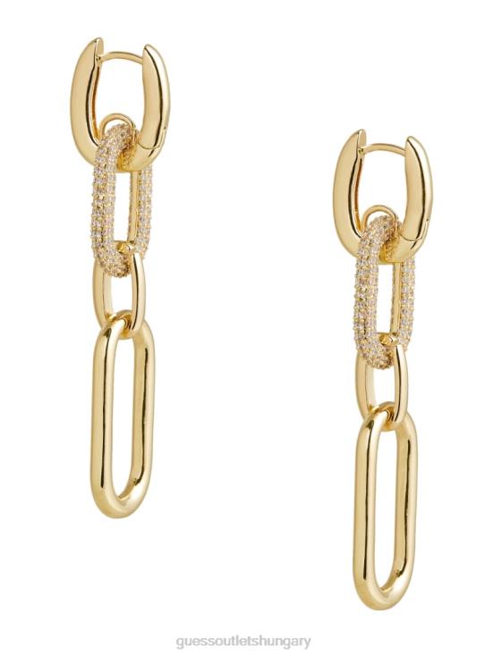 GUESS Silver/Gold 8ZX4F3864 14K Gold-Plated Pave Paperclip Earring