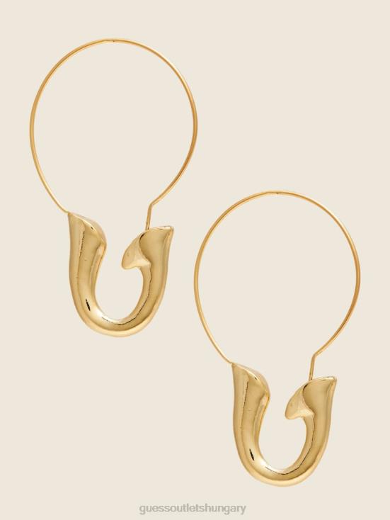 GUESS Silver/Gold 8ZX4F3868 14K Gold-Plated Hook Hoop Earring