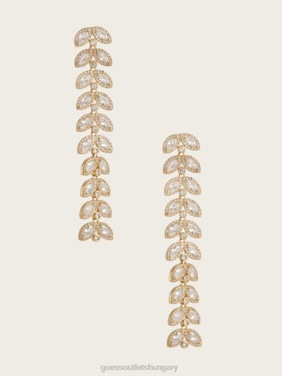 GUESS Silver/Gold 8ZX4F3879 14K Gold-Plated Crystal Leaf Earring