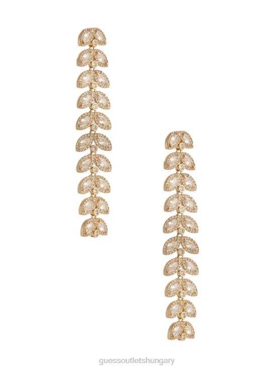 GUESS Silver/Gold 8ZX4F3879 14K Gold-Plated Crystal Leaf Earring
