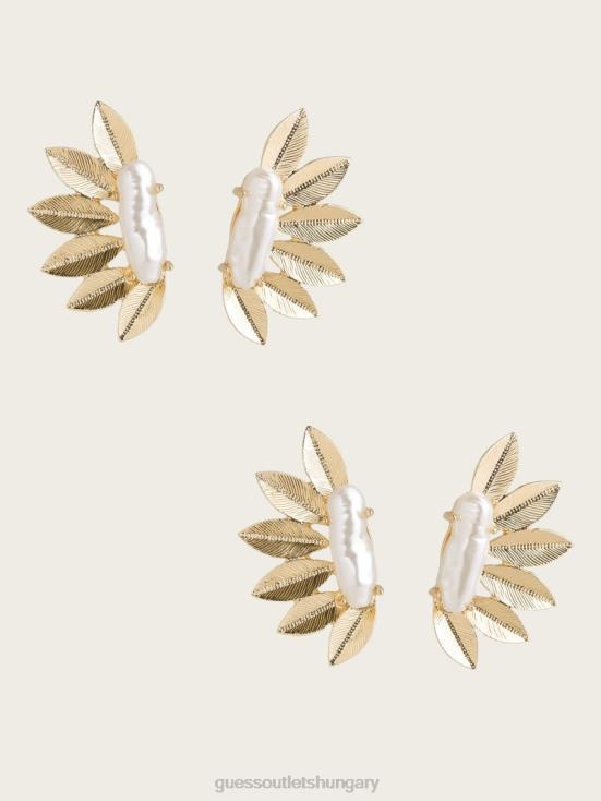 GUESS Silver/Gold 8ZX4F3906 14K Gold-Plated Leaf and Pear Feather Earring