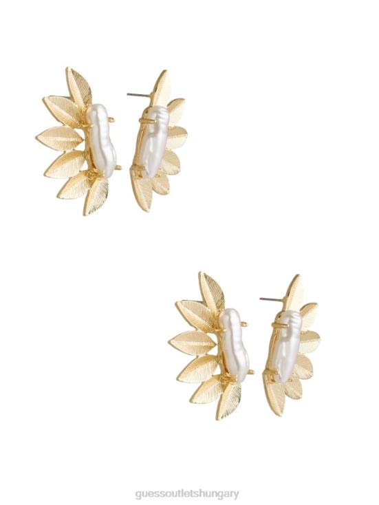 GUESS Silver/Gold 8ZX4F3906 14K Gold-Plated Leaf and Pear Feather Earring