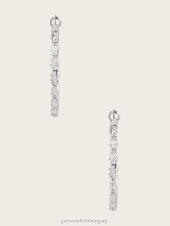 GUESS Silver/Gold 8ZX4F3931 Rhodium Plated Large Crystal Hoop Earring