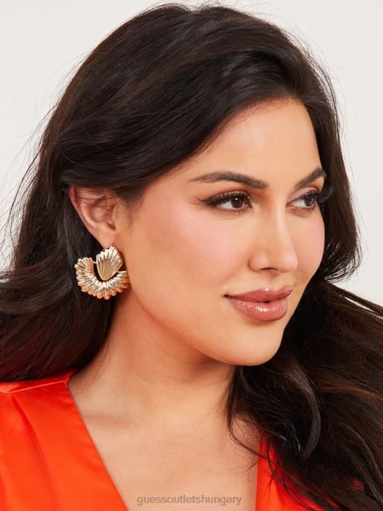 GUESS Silver/Gold 8ZX4F3932 14K Gold-Plated Textured Doorknocker Earring