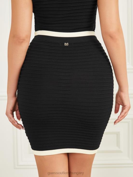 GUESS Black/Sandy Shore 8ZX4F2278 Amba Embossed Striped Skirt