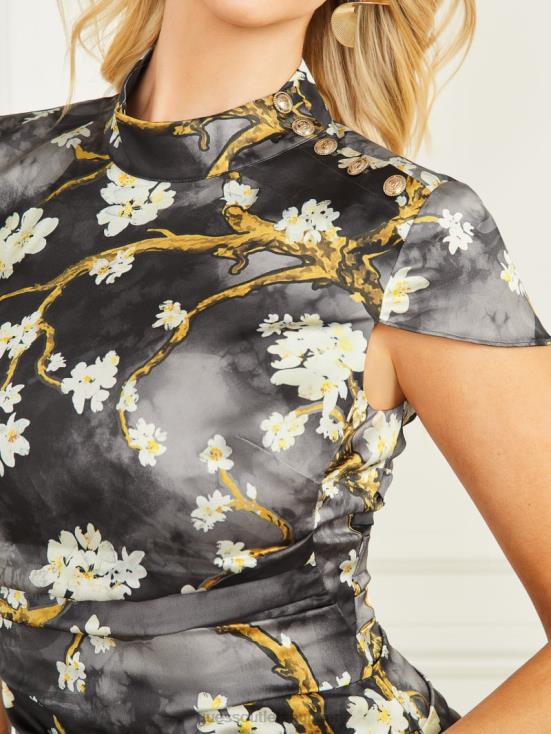 GUESS Blossom Black Cave Print 8ZX4F772 Krystal Blossom Satin Dress