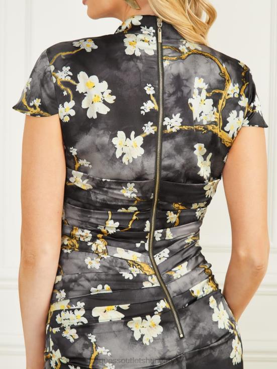 GUESS Blossom Black Cave Print 8ZX4F772 Krystal Blossom Satin Dress