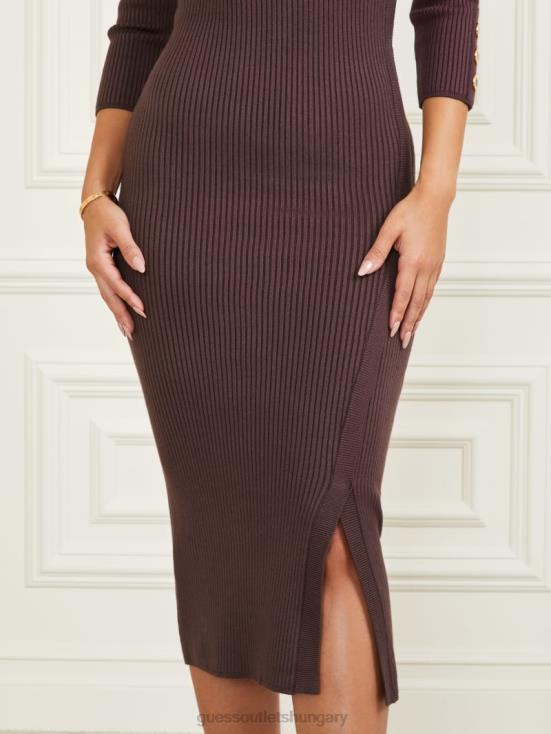 GUESS Dark Bourbon 8ZX4F699 Eco Flora Ribbed Sweater Dress