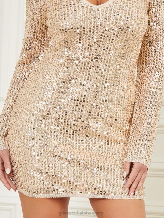 GUESS Fawn Taupe Multi 8ZX4F723 Let It Sequin Sweater Dress