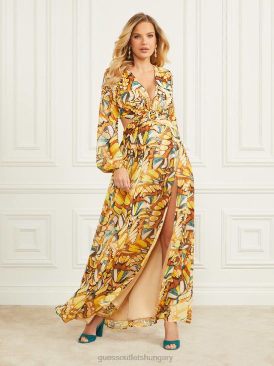 GUESS Golden Wing Print 8ZX4F488 Maxi Dress