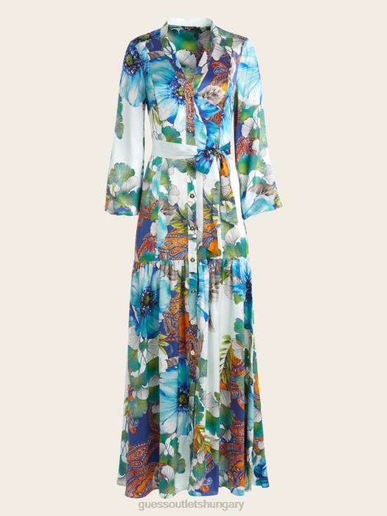 GUESS Lucky Charm Print 8ZX4F426 Lucky Charm Silk Maxi Dress