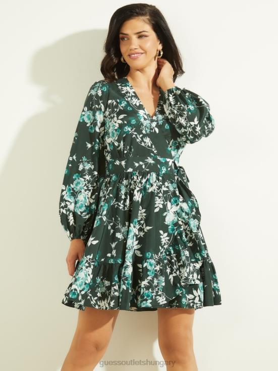 GUESS Petal Pose Chenille Green 8ZX4F612 Petal Pose Wrap Dress