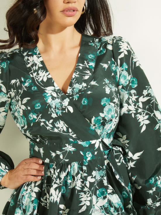 GUESS Petal Pose Chenille Green 8ZX4F612 Petal Pose Wrap Dress