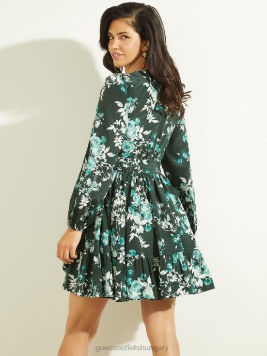 GUESS Petal Pose Chenille Green 8ZX4F612 Petal Pose Wrap Dress