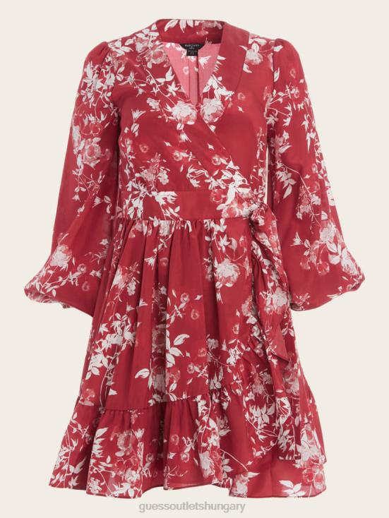GUESS Petal Pose Dark Jam Red 8ZX4F691 Petal Pose Wrap Dress