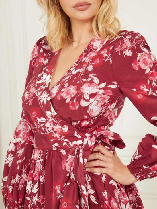 GUESS Petal Pose Dark Jam Red 8ZX4F691 Petal Pose Wrap Dress