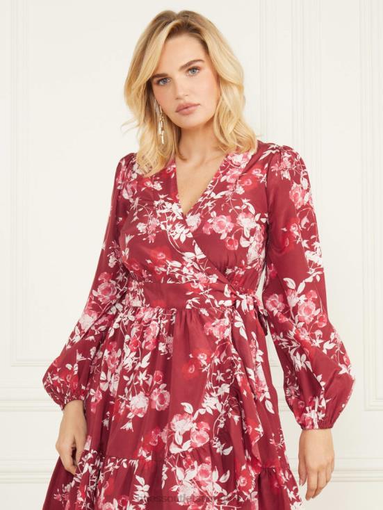GUESS Petal Pose Dark Jam Red 8ZX4F691 Petal Pose Wrap Dress