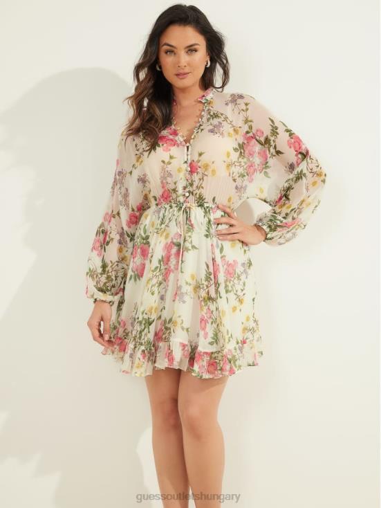 GUESS Petal Pose White 8ZX4F721 Petal Pose Silk Dress