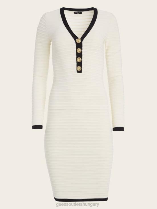 GUESS Sandy Shore/Black 8ZX4F574 Alba Embossed Striped Sweater Dress