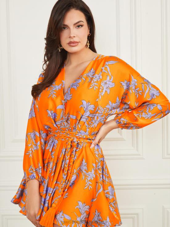 GUESS Sunburst Orange 8ZX4F480 Maya Wrap Dress