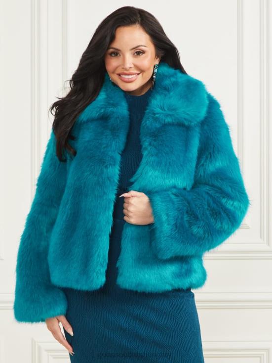 GUESS Bermuda Blue With Darker 8ZX4F1832 Gwenda Faux-Fur Jacket
