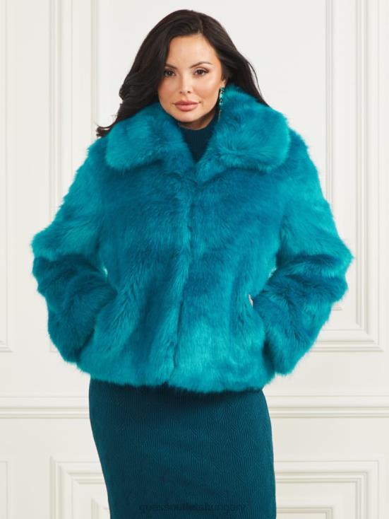GUESS Bermuda Blue With Darker 8ZX4F1832 Gwenda Faux-Fur Jacket